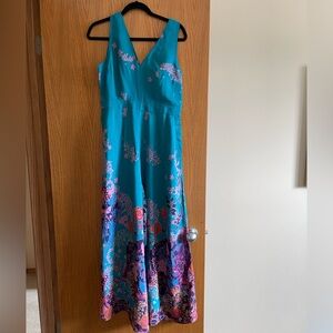 Maeve Anthropologie Jumpsuit Women  Andalusia Teal Floral Wide Leg Pocket Boho